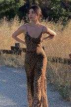 Print Cowl Neck Spaghetti Strap Bodycon Maxi Dress