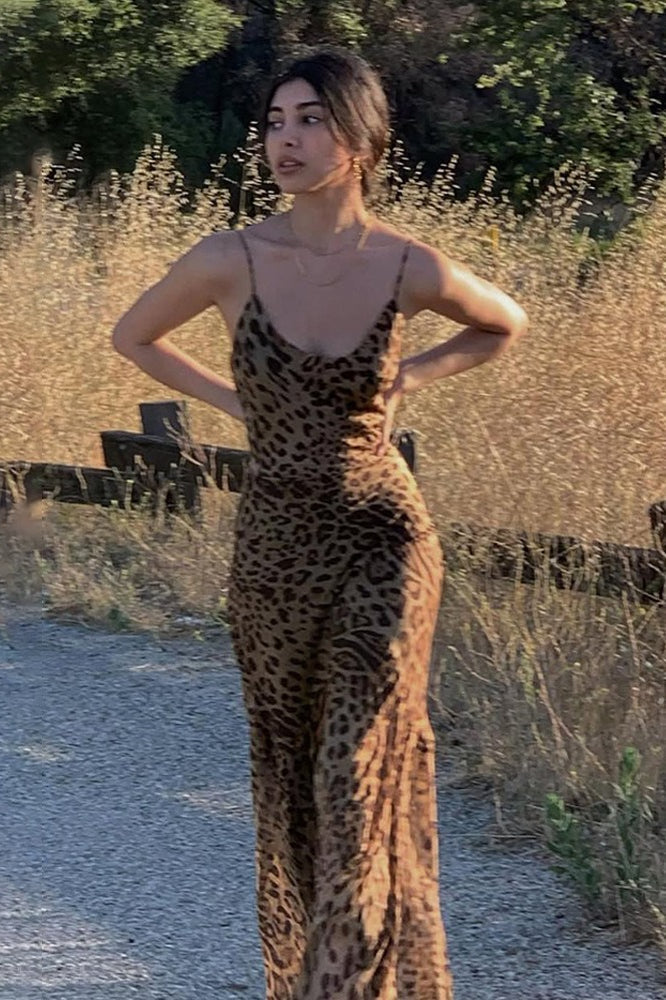 Print Cowl Neck Spaghetti Strap Bodycon Maxi Dress