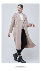 Woolen Solid Color Long Sleeve Trench Coat