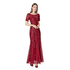 Priyanka Short Sleeves Mesh Sequined Evening