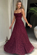 Lace Cowl Neck Spaghetti Strap A-Line Maxi Dress