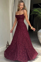 Lace Cowl Neck Spaghetti Strap A-Line Maxi Dress