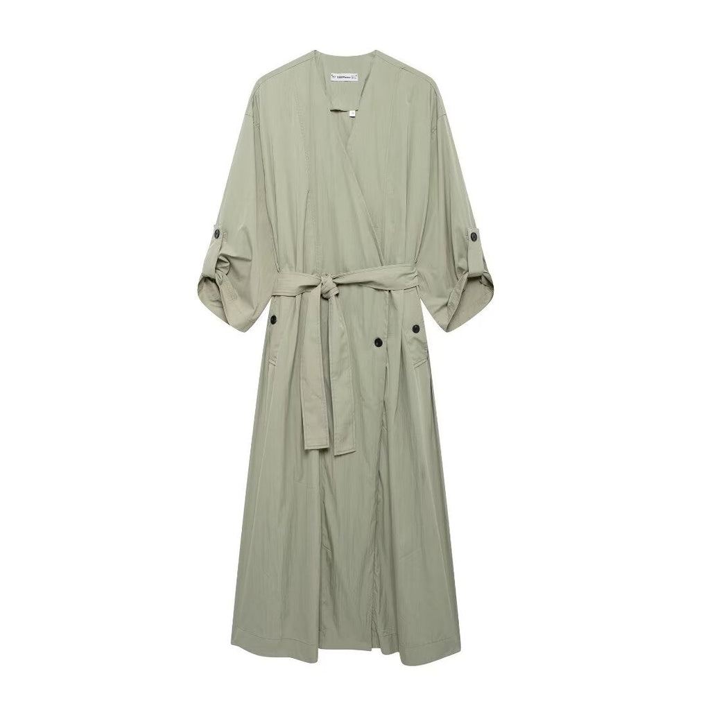 V Neck Lace Up Trench Coat