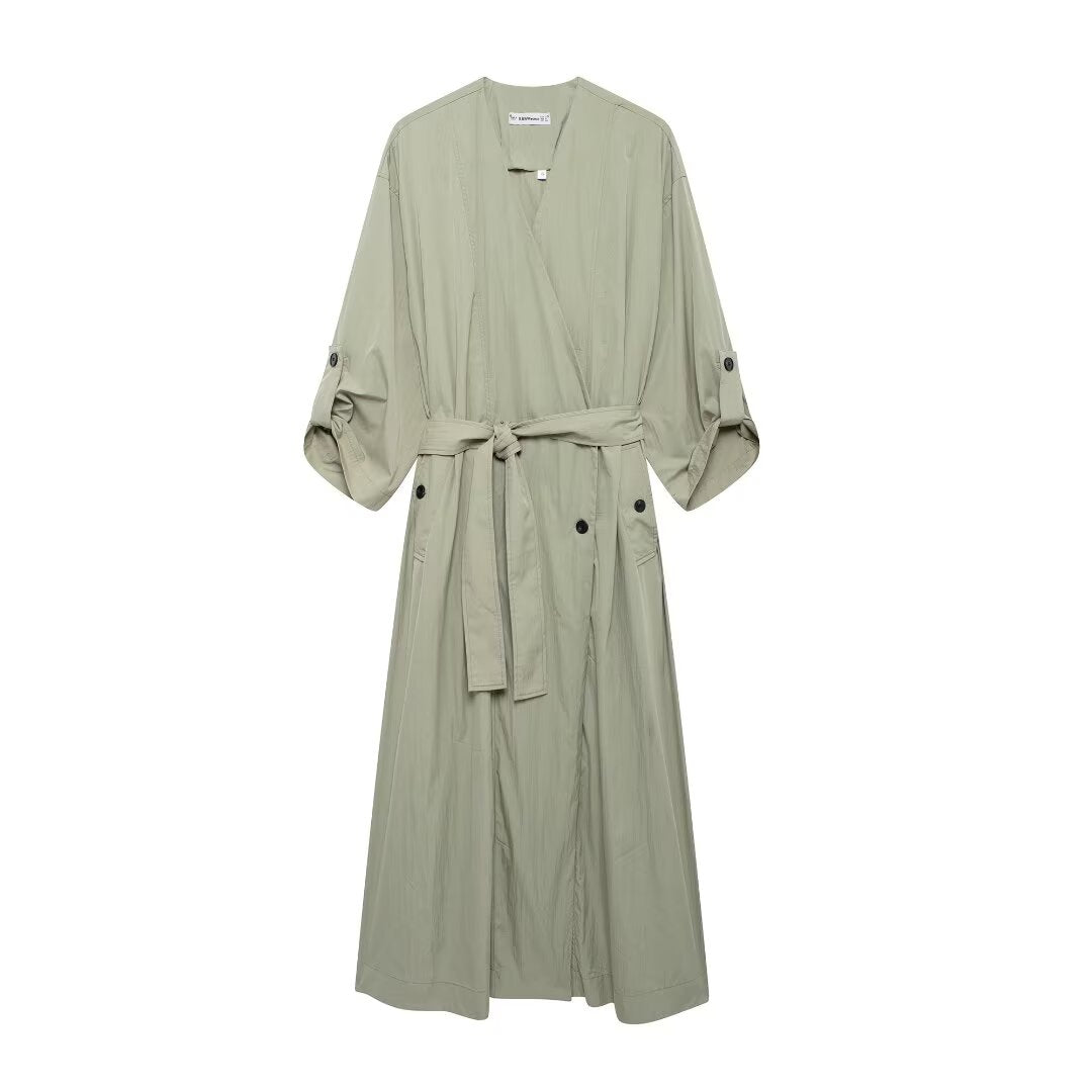 V Neck Lace Up Trench Coat
