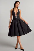 Helsa Black Halterneck Bow-Detail Midi Dress