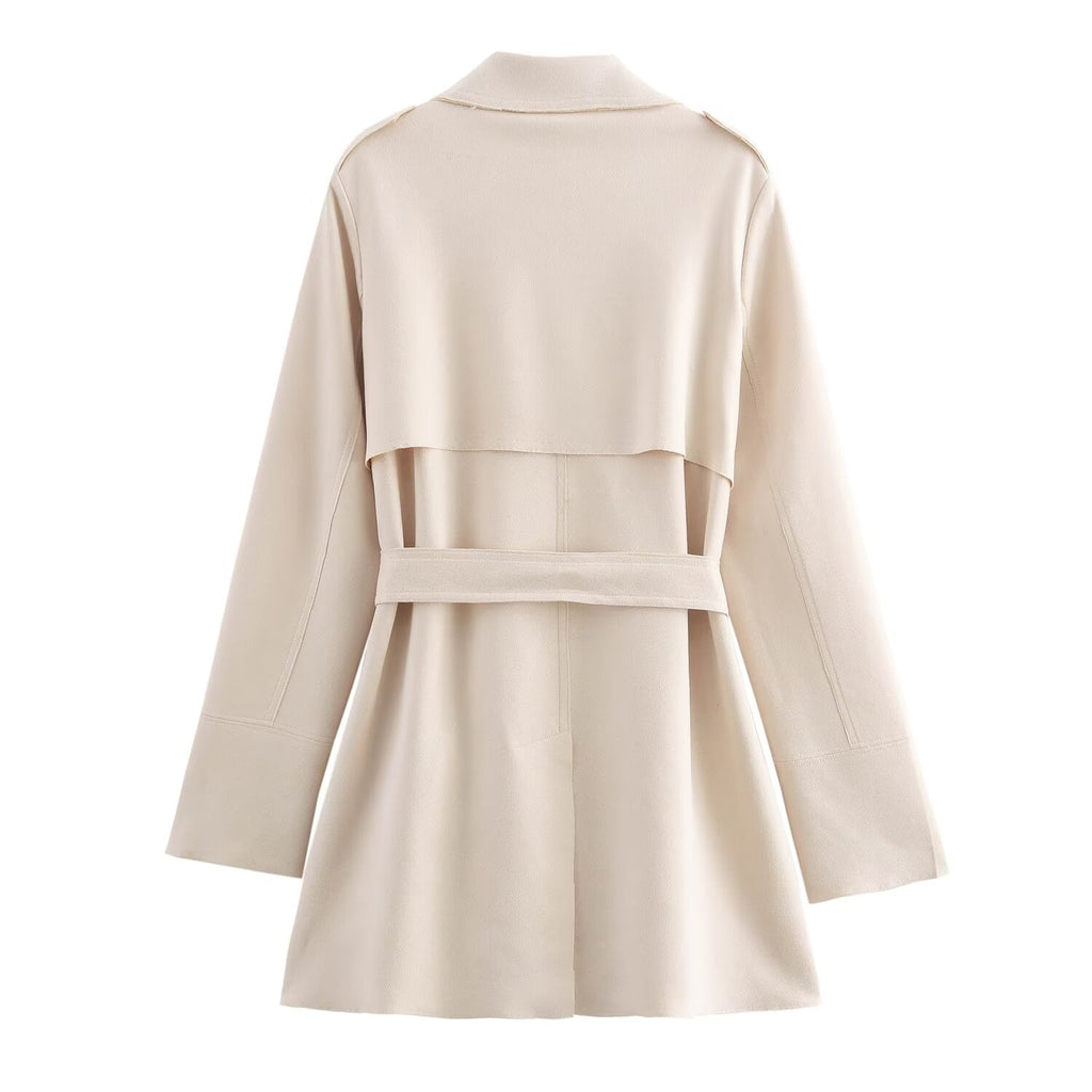 Suede Texture Effect Trench Coat