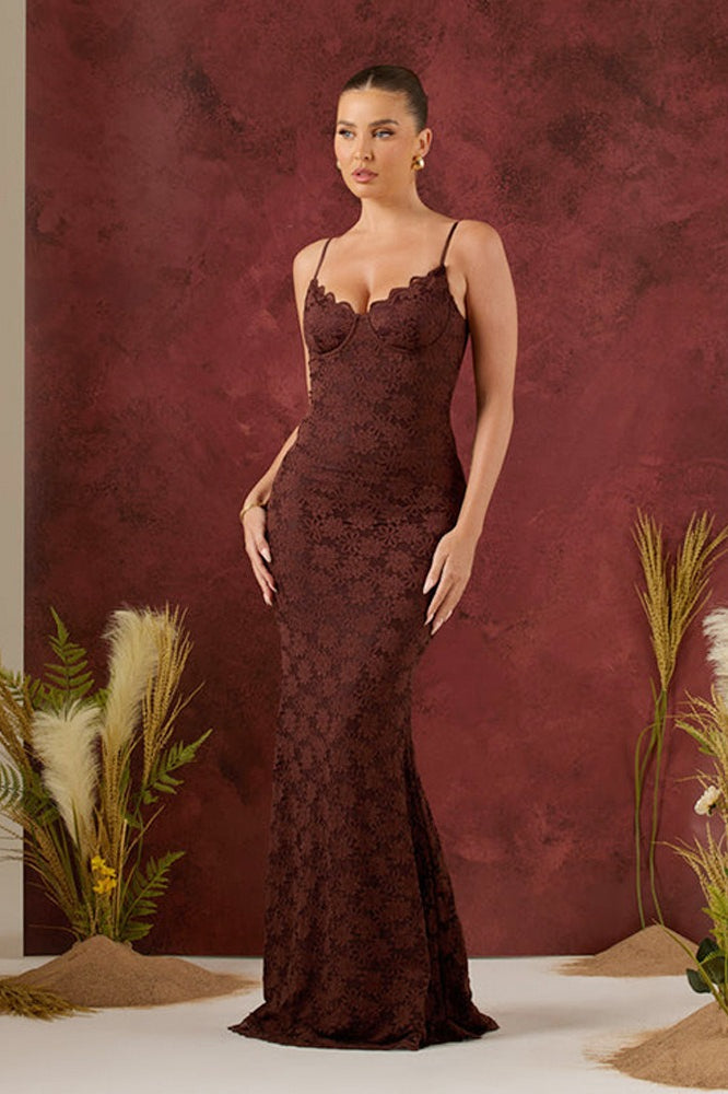 Lace Spaghetti Strap Sweetheart Corset Mermaid Maxi Dress