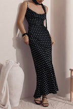Polka Dot Cowl Neck Spaghetti Strap Slip Maxi Dress