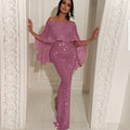 Off-Shoulder Dress Sequin Slit Dress