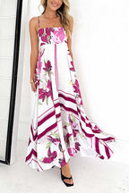 Spaghetti Strap High Waist Floral Print Swing Maxi Vacation Dress