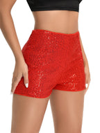 Sequins High Elasticity Mid-rise Straight-fit Shorts