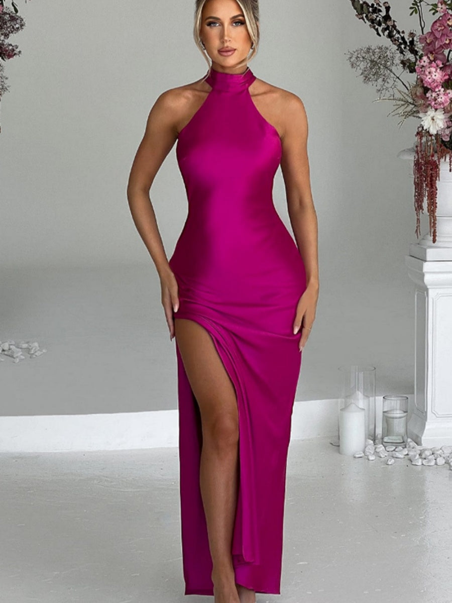 Halter Slits Satin Maxi Dresses