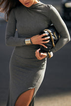 Mockneck Long Sleeves High Slit Bodycon Maxi Dress