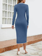 Color-blocked Piping Lapel Buttons Maxi Dresses