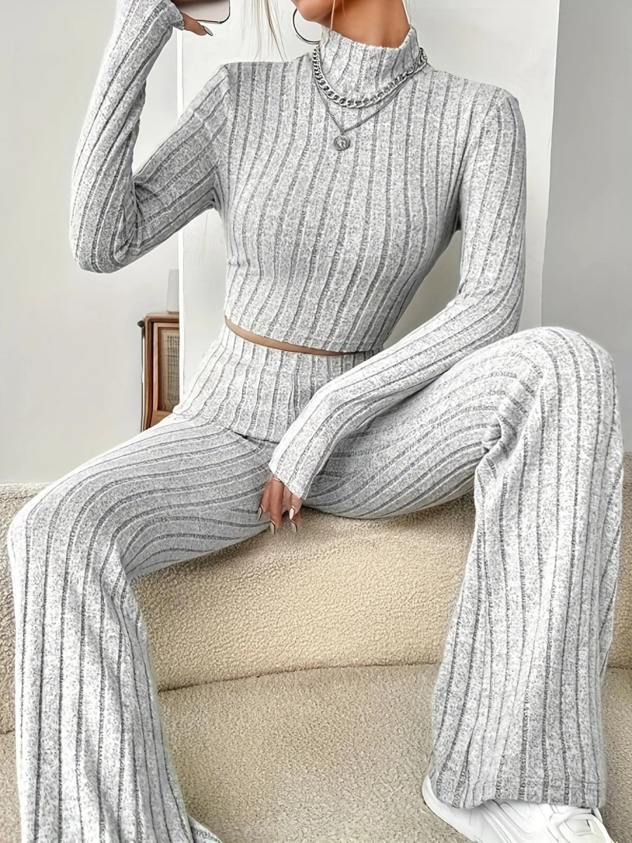 Mock Neck Slim Fit Knitted Two-Piece Set