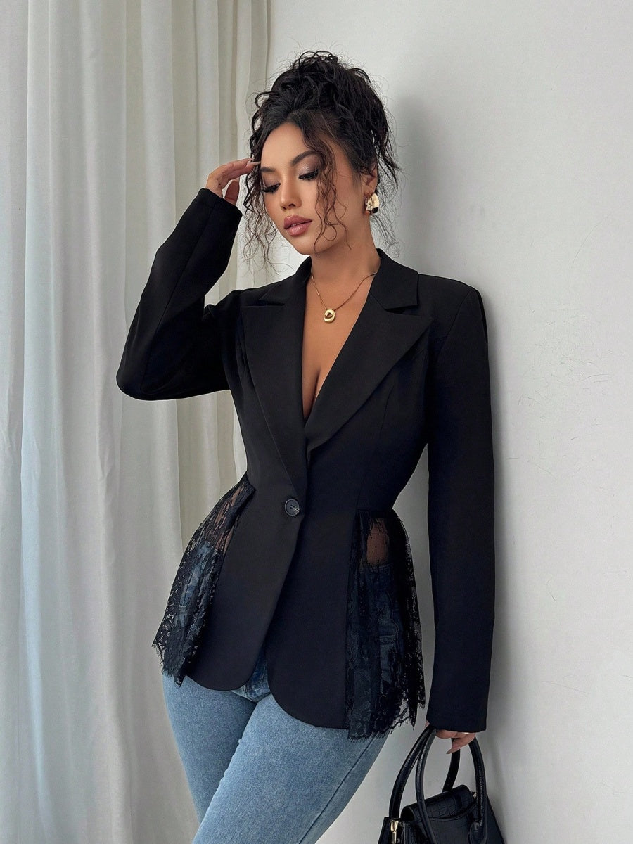 Lace Trim Hem Waist Leisure Blazers