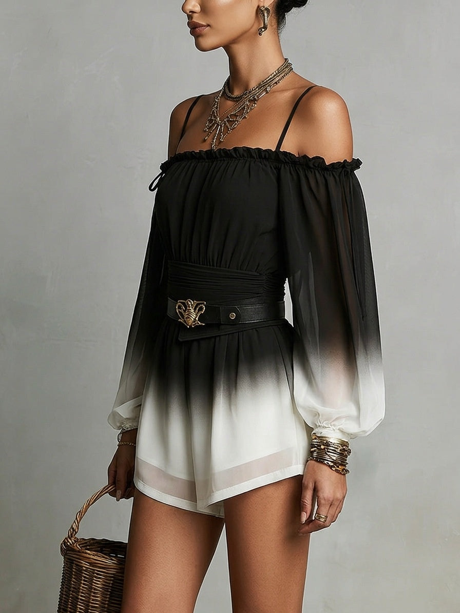 Off-shoulder Tie-waist Gradient Jumpsuit