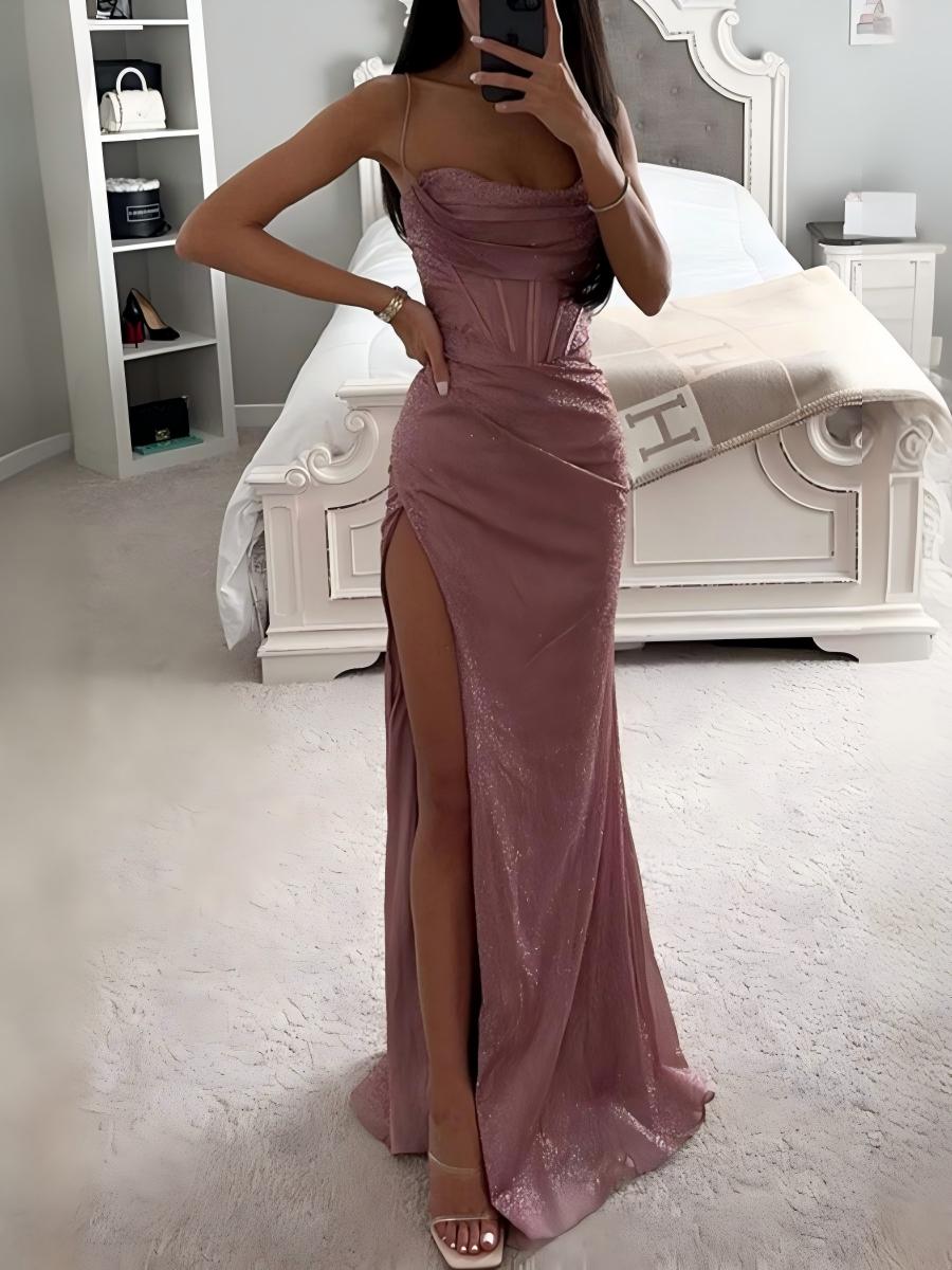High-slit Sequined Halter Dress