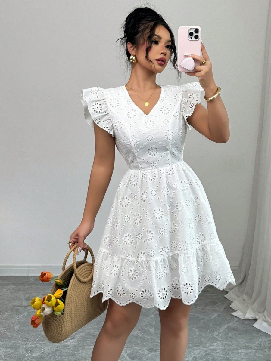 Chain Link Geometric Patterned Wood Ear Trim Mini&Short Dresses