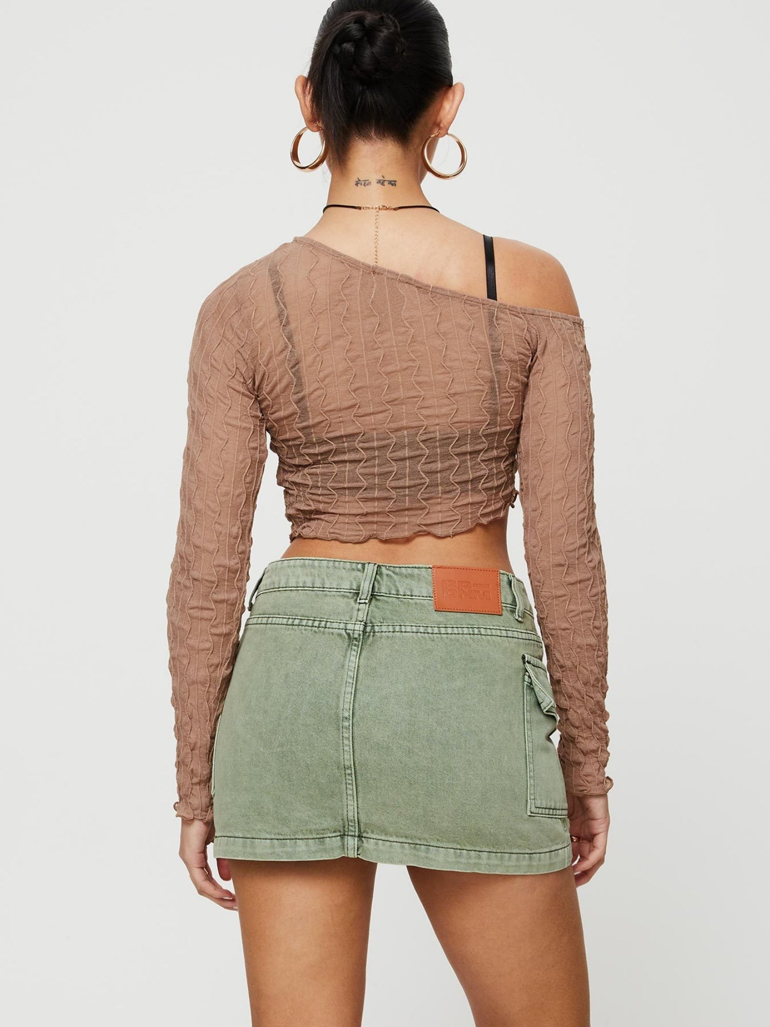 Camouflage Washed Pocket Denim Mini Skirt