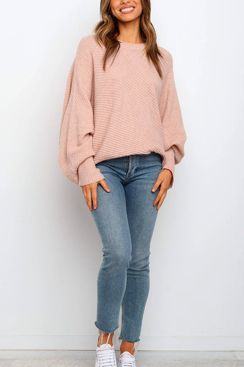 Batwing Long Sleeves Ribbed Knit Tunic Sweater
