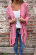 Open Front Lightweight Cotton Linen Midi Cardigan