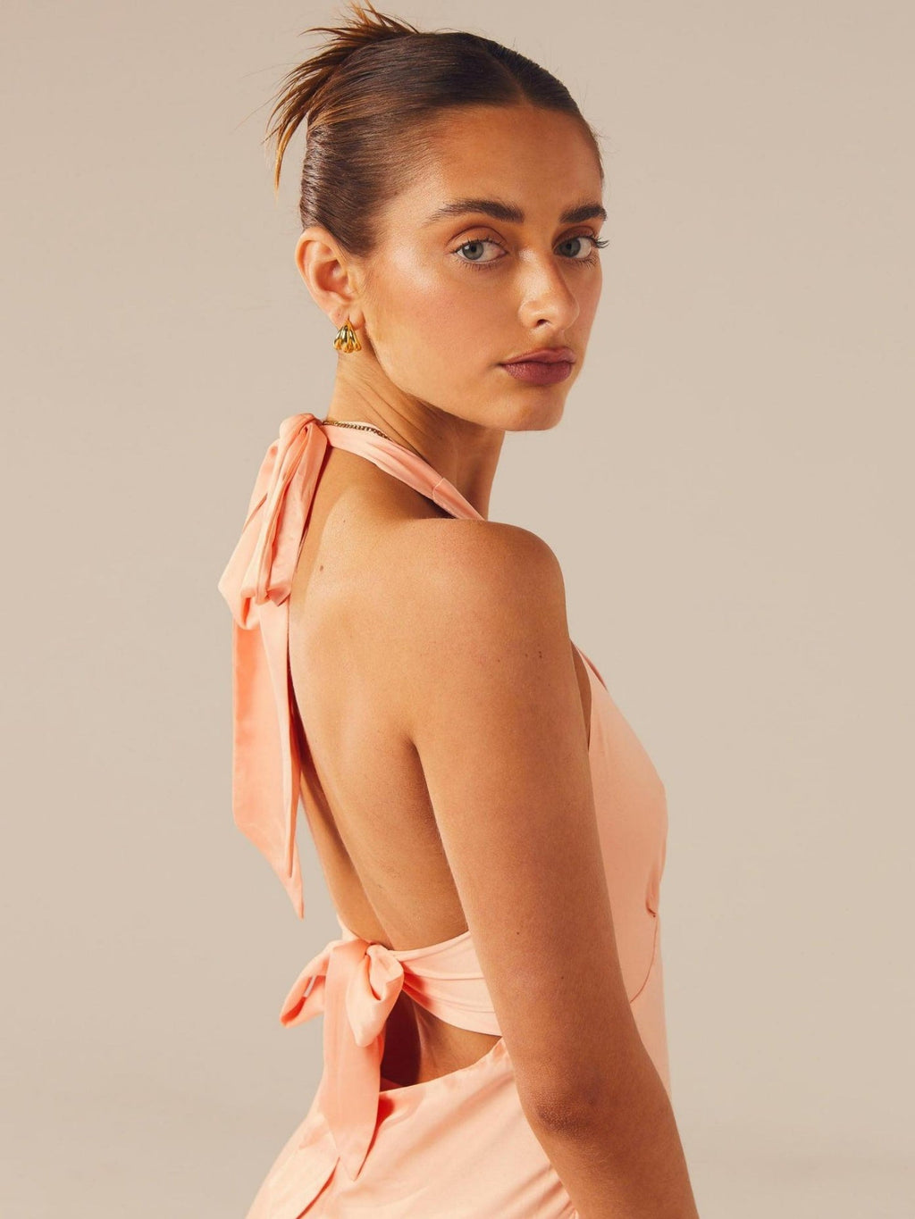 Satin V-neck Halter Neck Backless Strappy Maxi Dresses