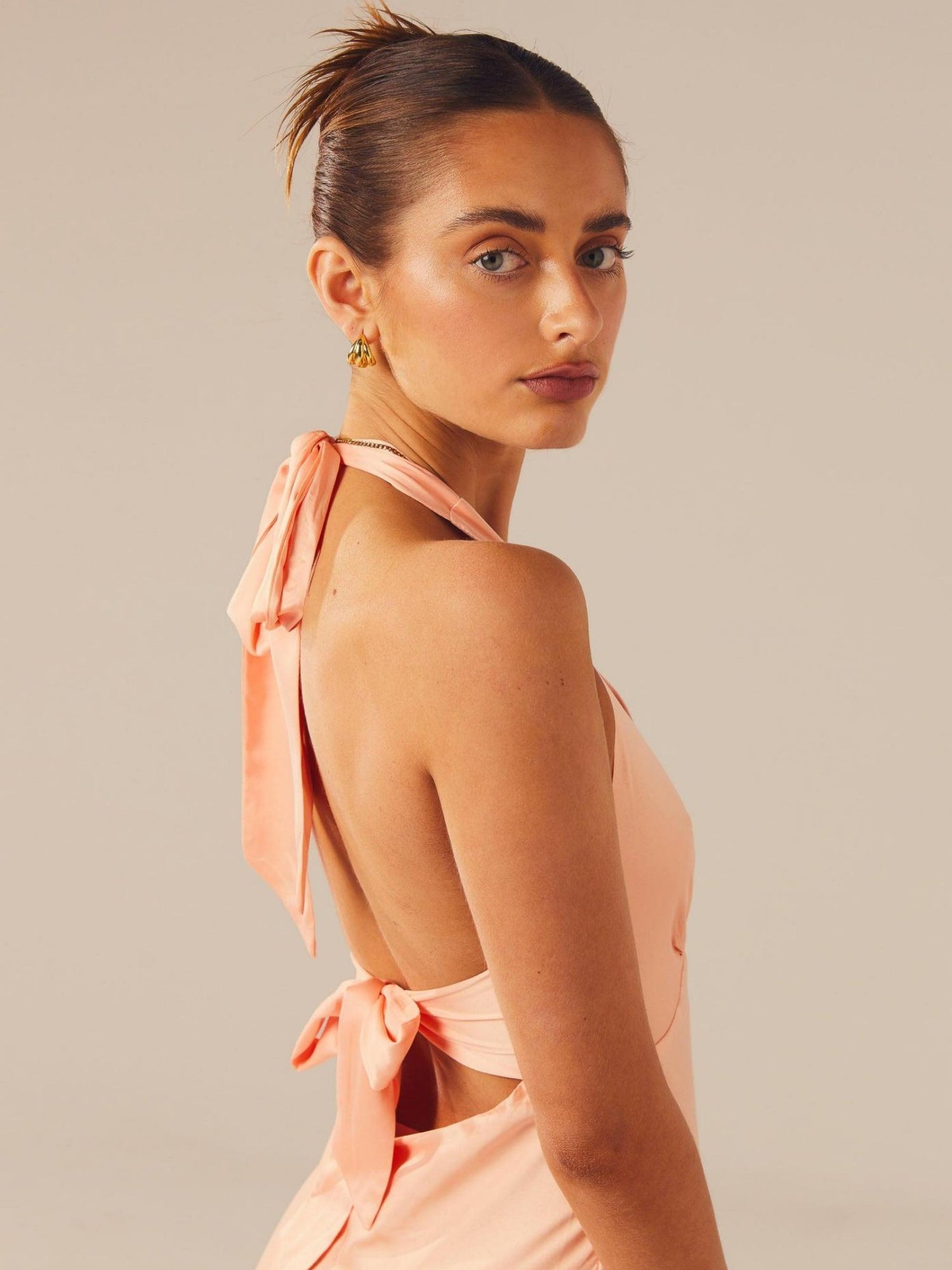 Satin V-neck Halter Neck Backless Strappy Maxi Dresses