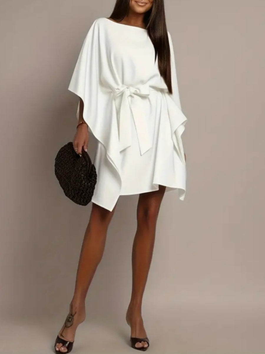 White Batwing Sleeves Lace Up Grace Irregular Hem Mini&Short Dresses
