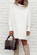 Mockneck Drop Shoulder Solid Mini Dress