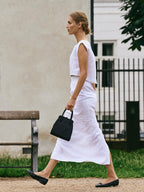 Cotton And Linen Loose-fitting Crew Neck Cropped Vest High-waisted Midi Skirt Set 2-piece Sets