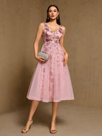 Embroidery Sequins Mesh Sweet Reunion Midi Dresses