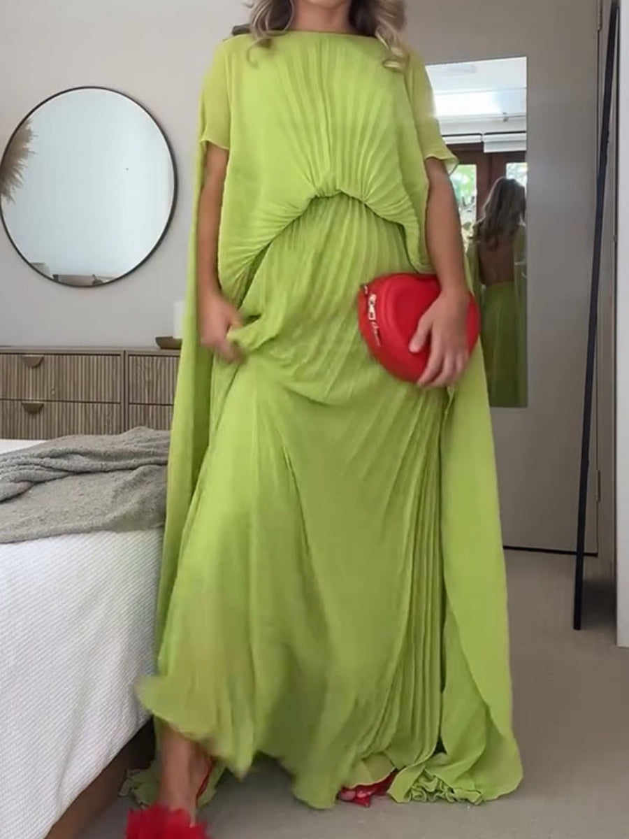 Loose-fit Cloak Style Crimp Maxi Dresses