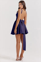 Square Neck Sleeveless Bow Back Pleated Volume Skater Mini Dress