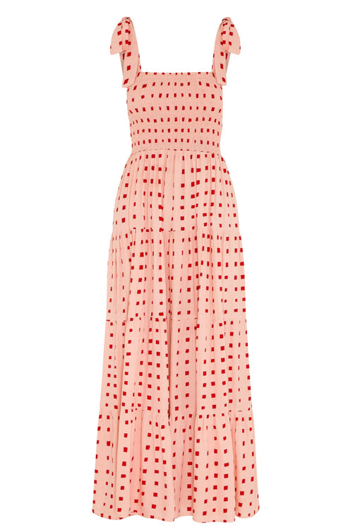 Floral Print Smocked Tie Shoulder Tiered Ruffle Maxi Dress