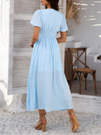 Slit Short Sleeve V-neck Vacation And Leisure Maxi Dresses