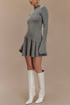 Mockneck Bell Sleeves Ruffle Mini Sweater Dress