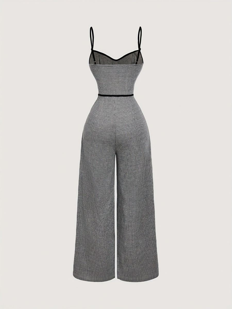 Plaid Camisoles Wide Leg Commuting Jumpsuits