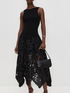 Sleeveless Lace Stitching Irregular Hem Temperament Maxi Dresses