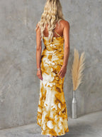 Sloping Shoulders Printed Stretch Tube Top Maxi Dresses