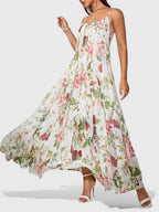 Fresh And Elegant Floral Print Halter Top Maxi Dresses