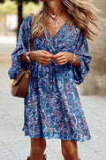 Wrap V Neck 3/4 Sleeves Tie Waist Floral Print Dress