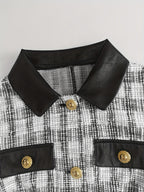 Small Fragrance Tweed Plaid Spliced PU Leather Commuting Mini&Short Dresses