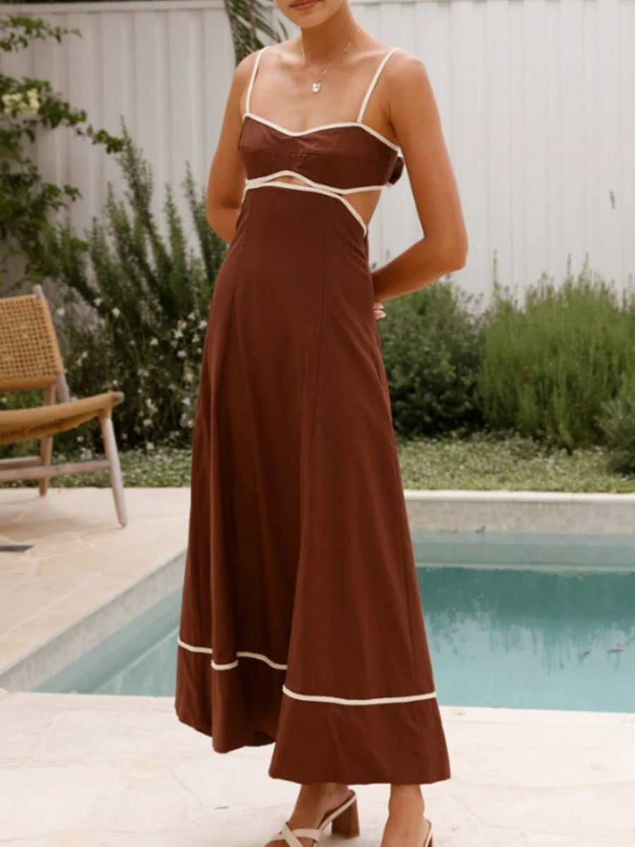Camisoles Color Matching Color-blocked Hollow Vacation And Leisure Maxi Dresses