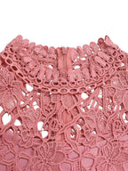 Lace Trim Hollow Short Sleeve Bandage High Waist Wide Leg Jumpsuits