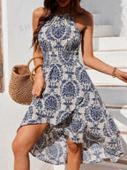 Ethnic-style Geometric Print Off-shoulder Midi Dress