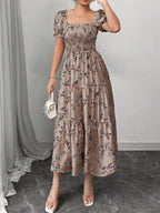 Puff Sleeve Printed Maxi Dresses