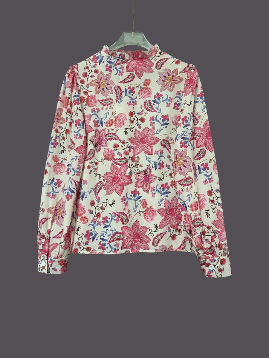 Floral Print V-Neck Long Sleeve Shirt