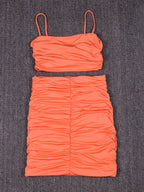 Liber Spring Women's Pleated Solid Color 2-piece Sets