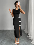 Bow Slit Sleeveless Maxi Dresses